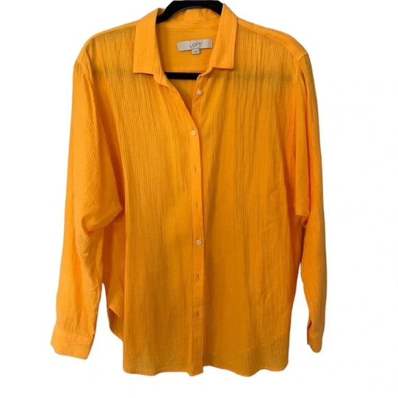 Loft Women's Long Sleeve Button-Down Tangerine Cotton Shirt Size M GUC - Picture 1 of 8